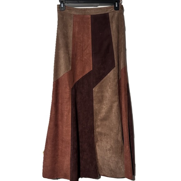 Fringe Studio Dresses & Skirts - Fringe Faux Suede Patchwork Maxi Skirt Brown Tan Rust Boho CP-6286 Size Large